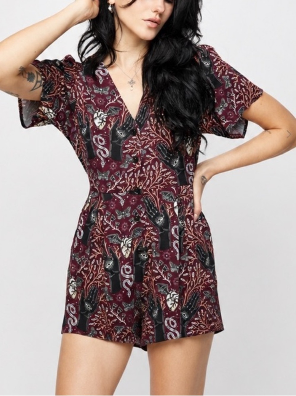 Disturbia Hemlock Button Up Playsuit Romper
